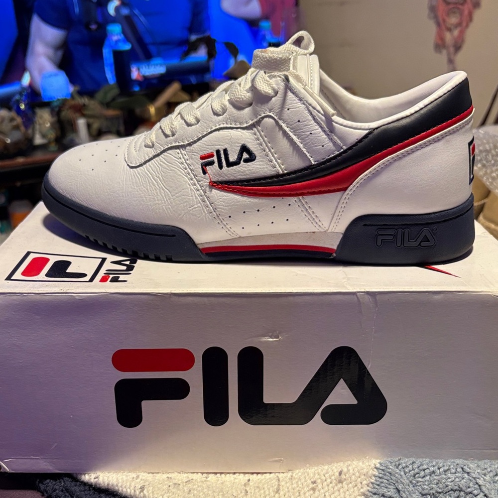 Fila Men's White Sneakers with Black and Red Accents